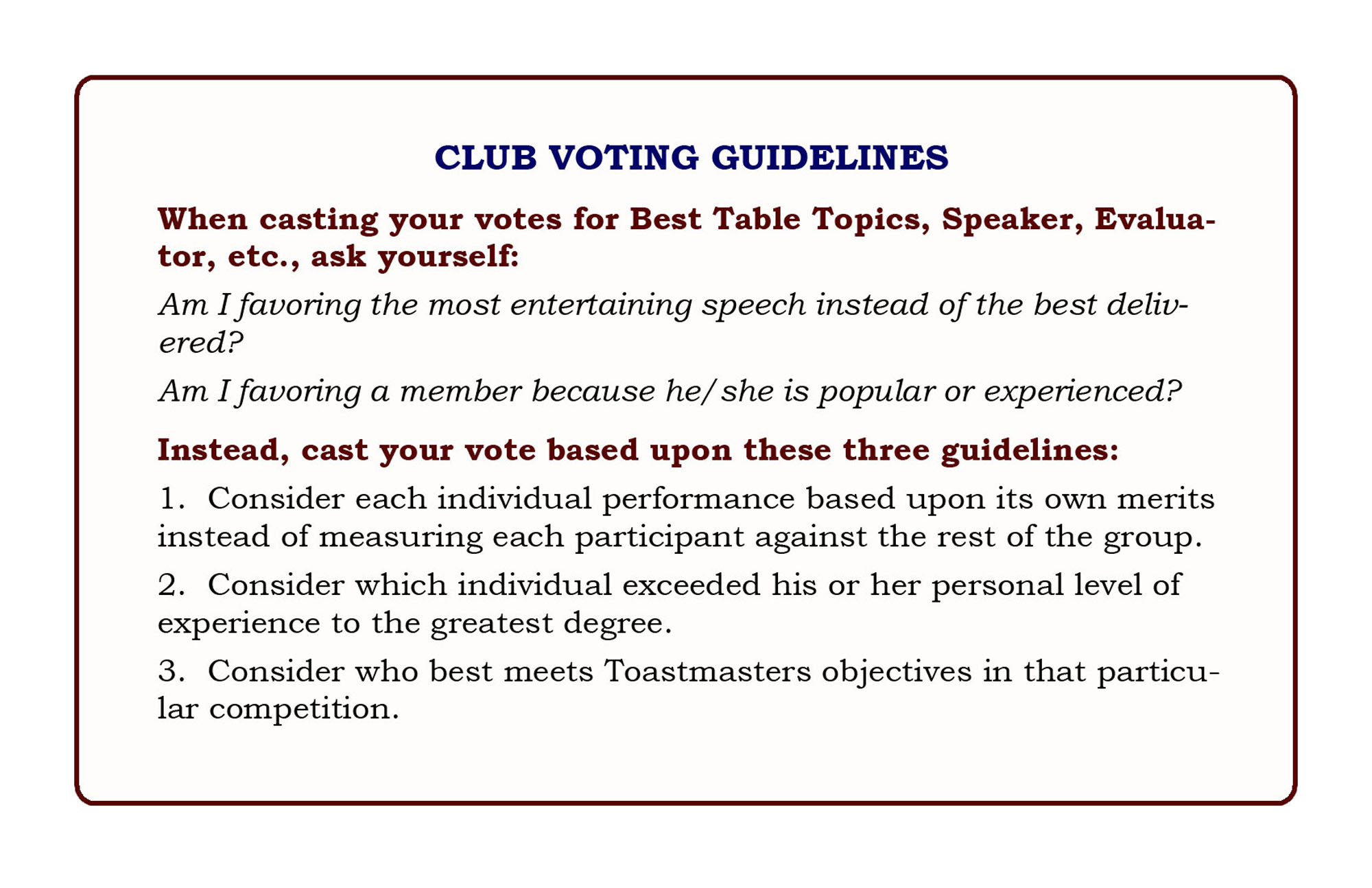 Club Voting Guidelines