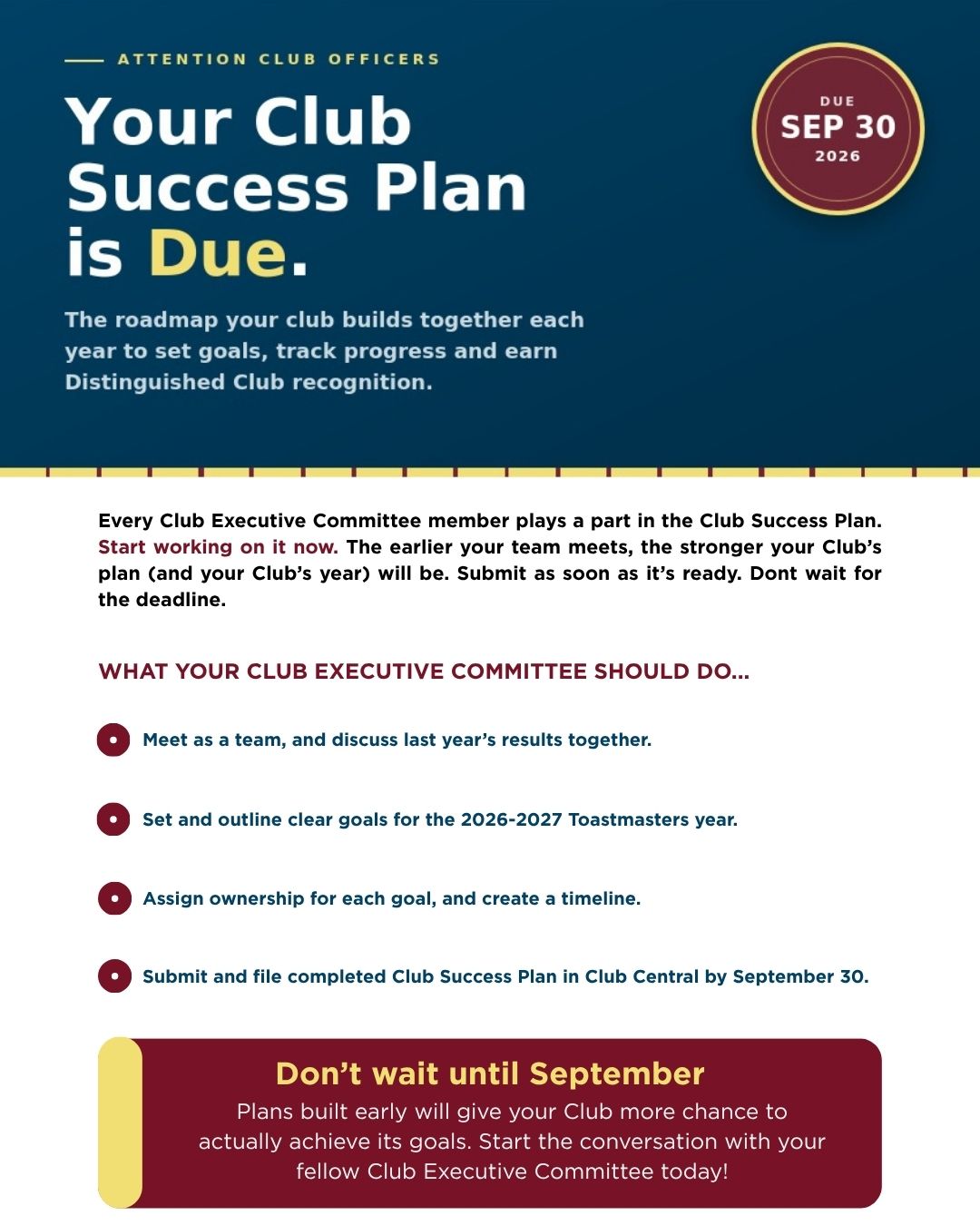 Build Your Roadmap to Success: Club Success Plans Due September 30, 2026